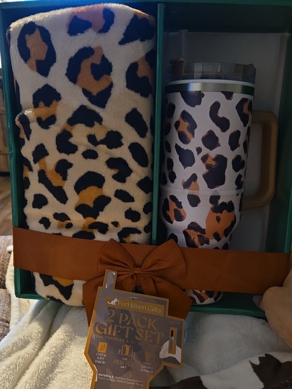 Furl Haven Leopard Print Cozy Throw - Cream and Brown